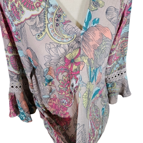Spense Wrap Front Flutter Sleeve Paisley Blouse,Multi Floral/Paisley, Medium - Picture 2 of 11